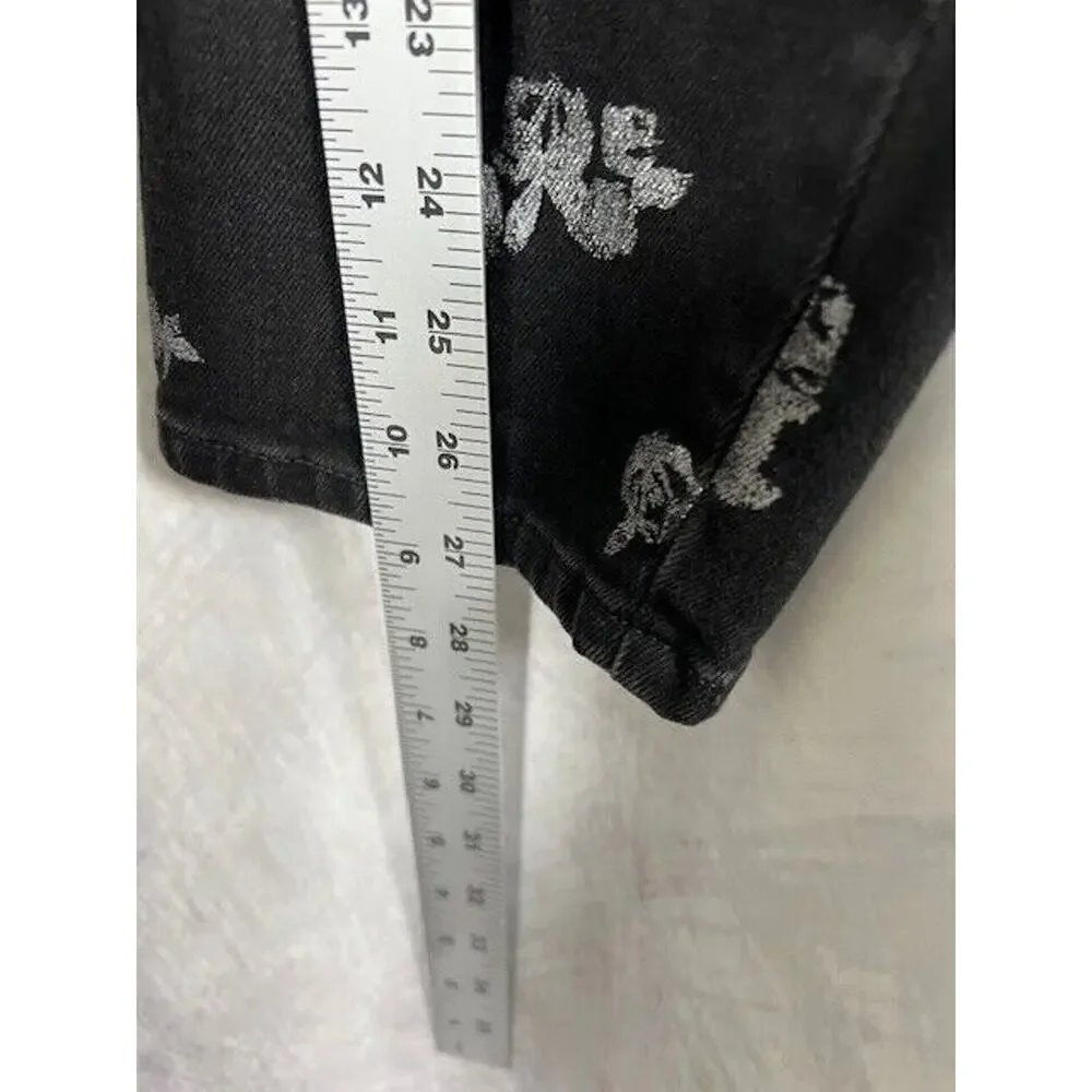 Michael Kors Izzy Cropped Skinny Black Jeans with Silver Flowers Size 16W